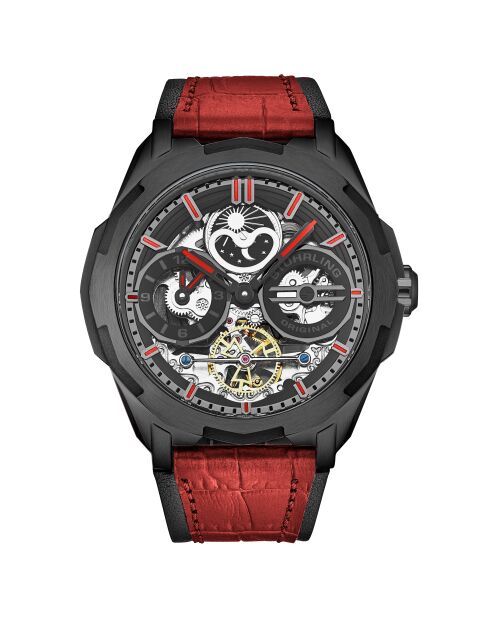 Montre Homme en Cuir Navigator Automatique 46mm rouge/noir