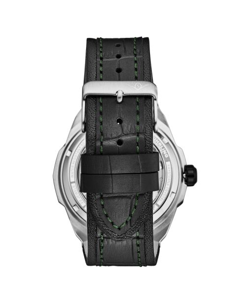 Schwarze automatische Navigator-Doppelspindel-Lederuhr für Herren