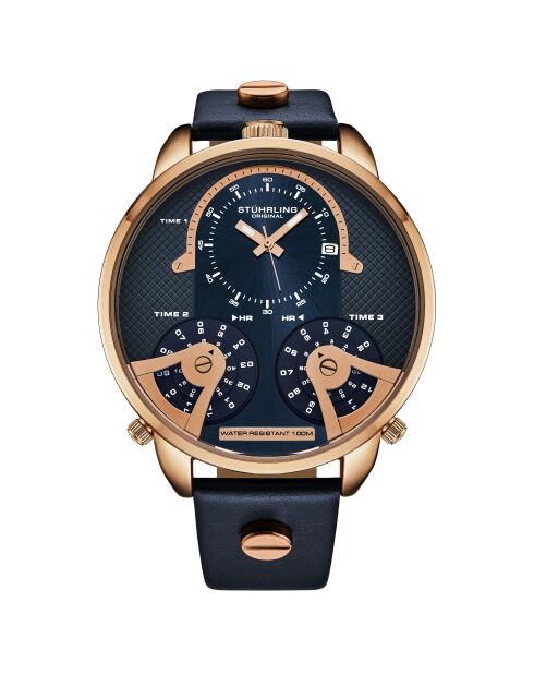 Montre Homme en Cuir TerraTime Quartz bleue