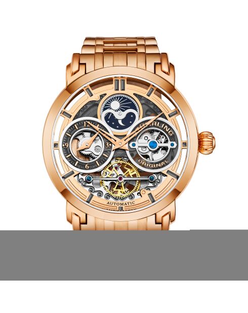 Montre, Luciano 371B Automatique Squelette 46mm Rose Acier inoxydable Bracelet