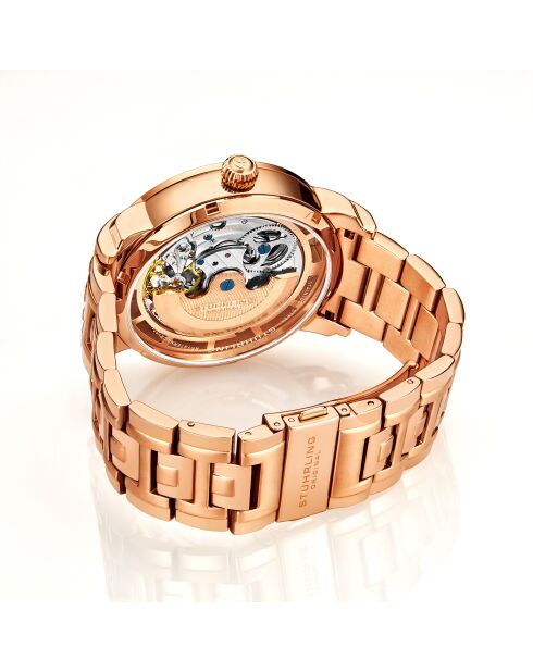 Montre, Luciano 371B Automatique Squelette 46mm Rose Acier inoxydable Bracelet