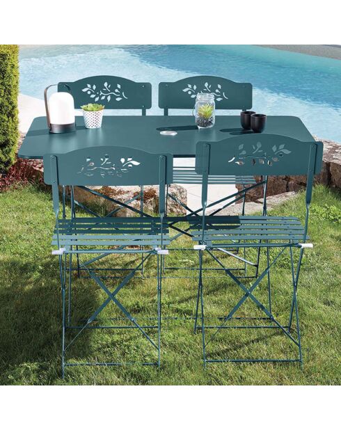 Ensemble de repas Verone Table + 4 Chaises bleu canard