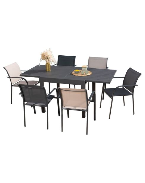 Ensemble de repas Honfleur Table + 6 fauteuils gris/lin