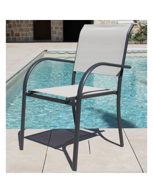 Ensemble de repas Honfleur Table + 6 fauteuils gris/lin