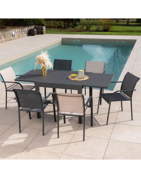 Ensemble de repas Honfleur Table + 6 fauteuils gris/lin