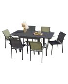 Ensemble de repas Honfleur Table + 6 fauteuils gris/vert sauge