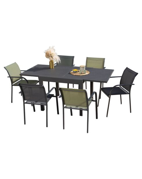 Ensemble de repas Honfleur Table + 6 fauteuils gris/vert sauge