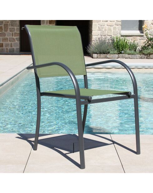 Ensemble de repas Honfleur Table + 6 fauteuils gris/vert sauge