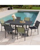 Ensemble de repas Honfleur Table + 6 fauteuils gris/vert sauge