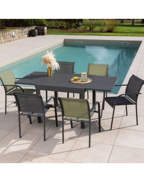 Ensemble de repas Honfleur Table + 6 fauteuils gris/vert sauge