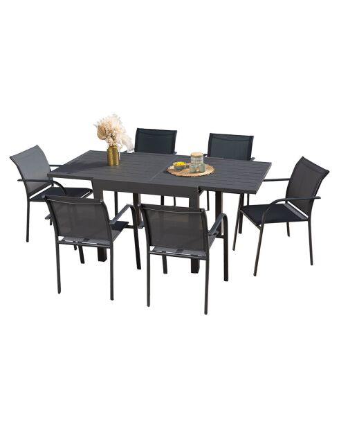 Ensemble de repas Honfleur Table + 6 fauteuils anthracite