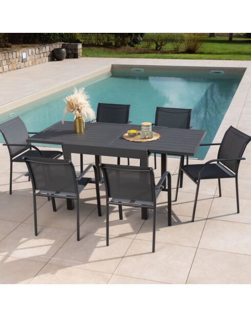 Ensemble de repas Honfleur Table + 6 fauteuils anthracite