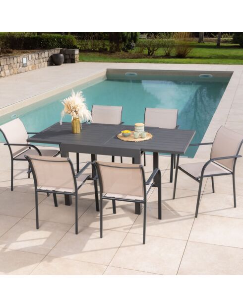 Ensemble de repas Honfleur Table + 6 fauteuils lin