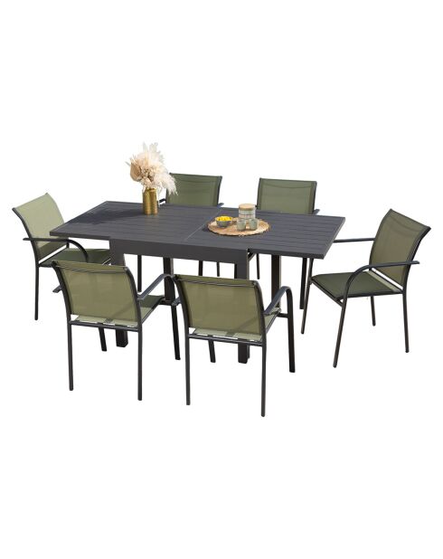Ensemble de repas Honfleur Table + 6 fauteuils vert sauge