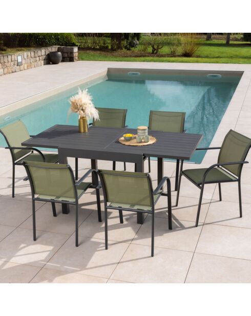 Ensemble de repas Honfleur Table + 6 fauteuils vert sauge