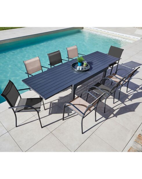Ensemble de repas Honfleur XL Table + 8 fauteuils gris/lin