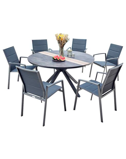 Ensemble rond Carmel Table + 6 fauteuils anthracite