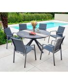 Ensemble rond Carmel Table + 6 fauteuils anthracite