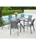Ensemble rond Carmel Table + 6 fauteuils anthracite