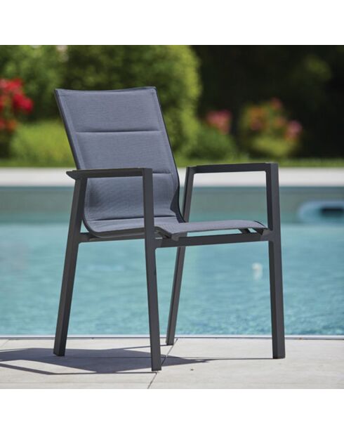 Ensemble rond Carmel Table + 6 fauteuils anthracite