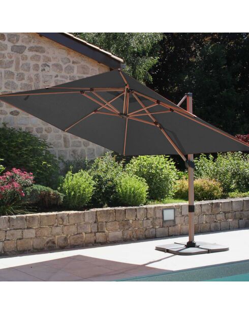 Parasol déporté effet bois Topaze  anthracite - 4x3m