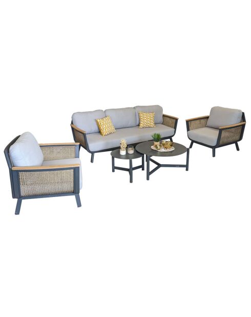 Salon de jardin 5 places Cassis gris/rotin