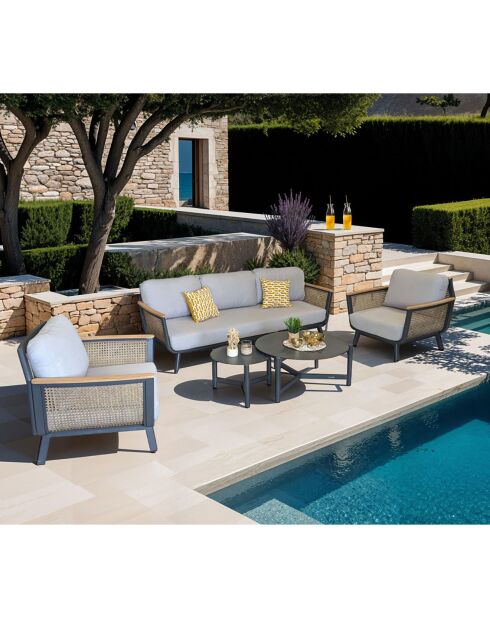 Salon de jardin 5 places Cassis gris/rotin