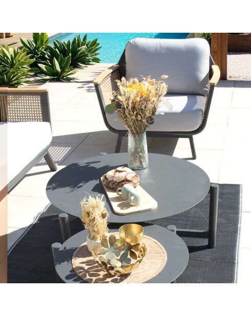 Salon de jardin 5 places Cassis gris/rotin