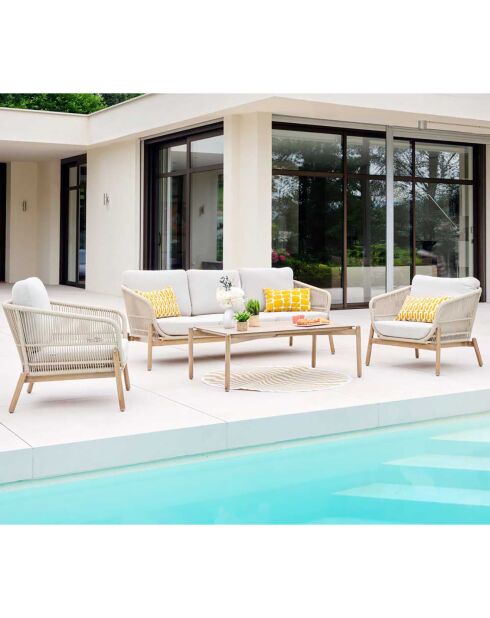 Salon de jardin Palawan 5 places beige/bois