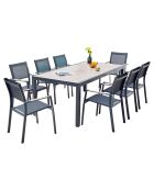 Ensemble Oleron Table + 8 fauteuils bois/gris