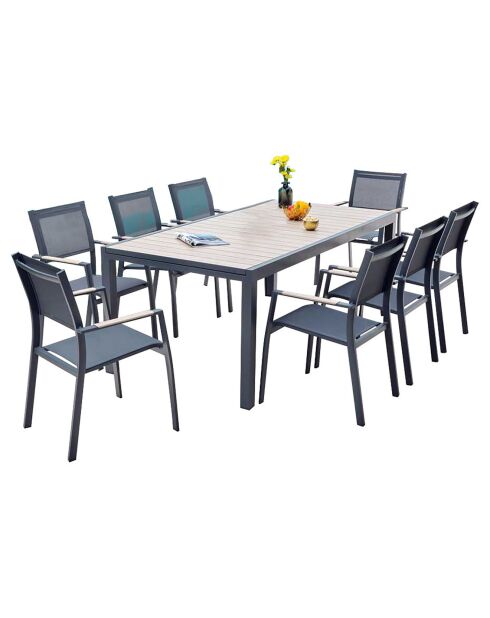 Ensemble Oleron Table + 8 fauteuils bois/gris