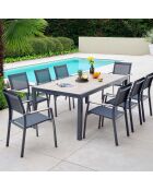 Ensemble Oleron Table + 8 fauteuils bois/gris
