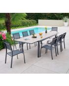 Ensemble Oleron Table + 8 fauteuils bois/gris