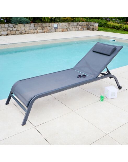 Transat de jardin Gozo anthracite - 197.5x69x35 cm