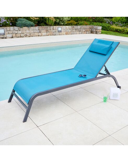 Transat de jardin Gozo bleu canard - 197.5x69x35 cm