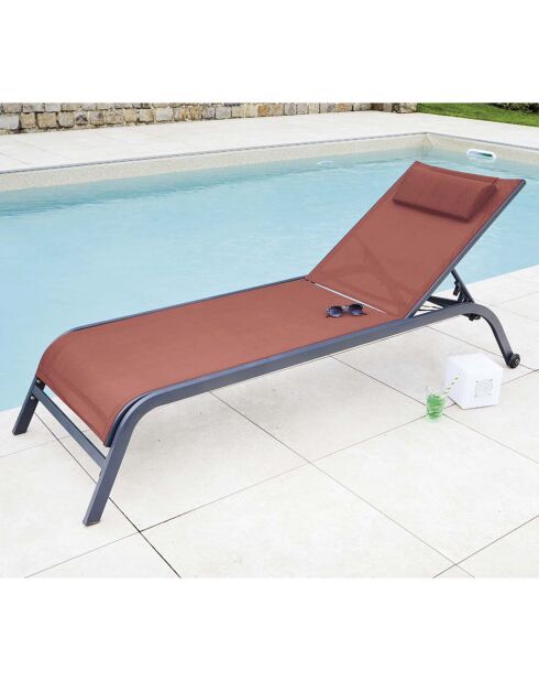 Transat de jardin Gozo terracotta - 197.5x69x35 cm