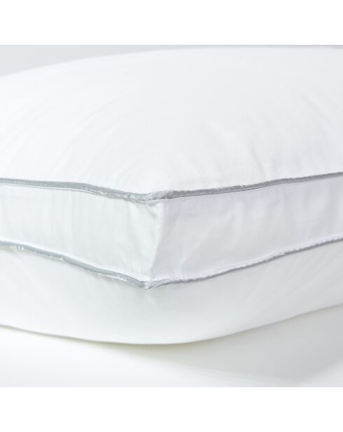 2 Oreillers fermes en Percale de Coton double passepoil blancs