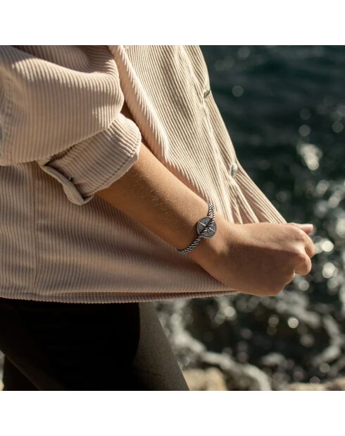 Bracelet Rose Des Vents Bise en Argent vieilli bleu/beige