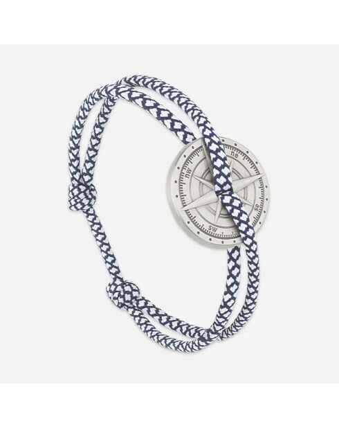 Bracelet Rose Des Vents Toureillo en Argent vieilli bleu marine/blanc