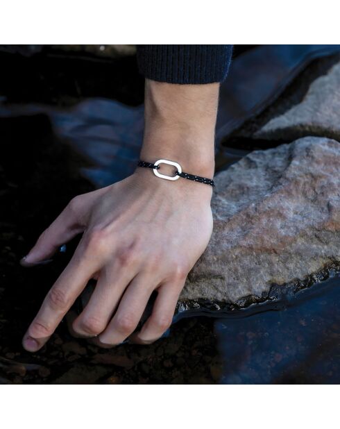 Zwart/wit verzilverde Glisse armband