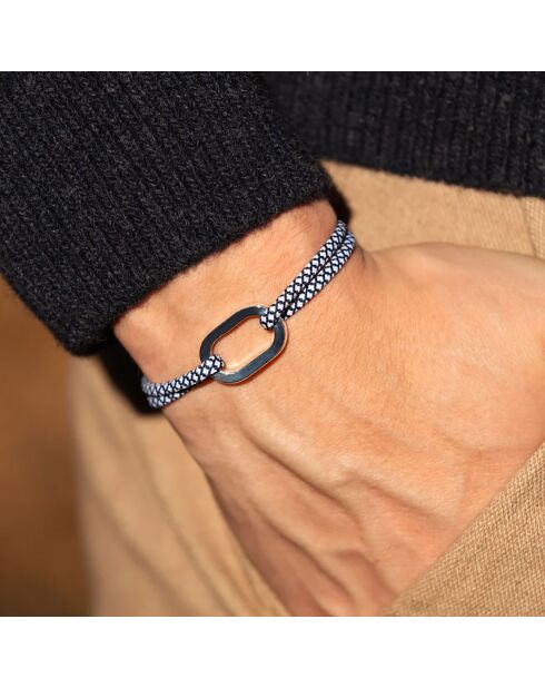 Bracelet Varech en plaqué Argent bleu marine/blanc