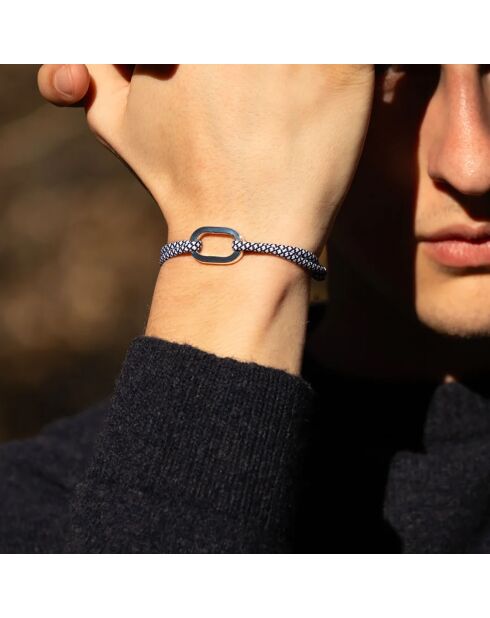 Bracelet Varech en plaqué Argent bleu marine/blanc
