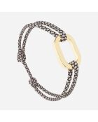 Bracelet Arche en plaqué Or damier bleu marine/beige