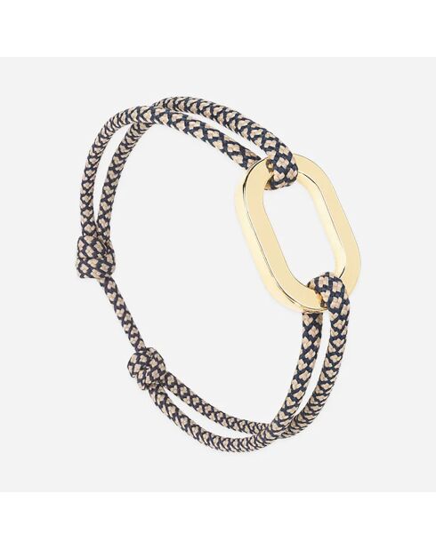 Boogarmband in verguld dambord, marineblauw/beige