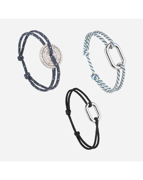 3 Bracelets Amure + Marin + Harpon en plaqué Argent beige/bleu