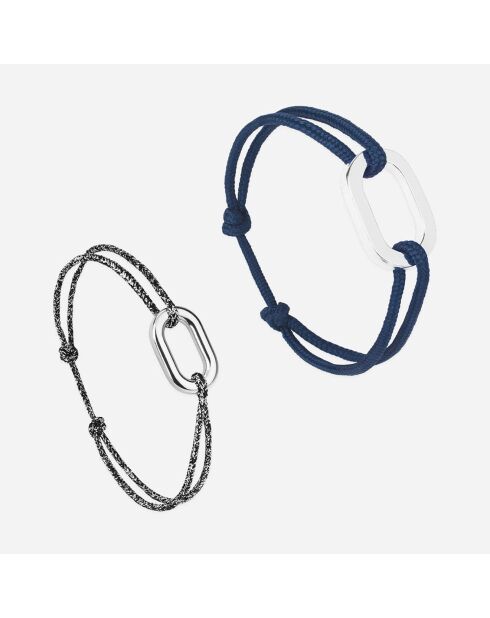 2 Darse + Split Armbänder in versilbertem Marineblau/Anthrazit