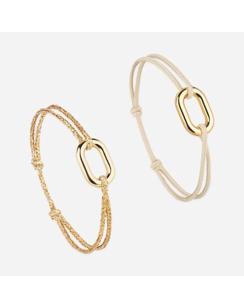 2 Bracelets Filin + Écubier en plaqué Or doré/beige