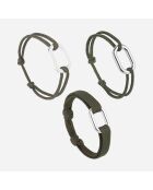 3 Bracelets Hauban + Tige + Traille en plaqué Argent kaki
