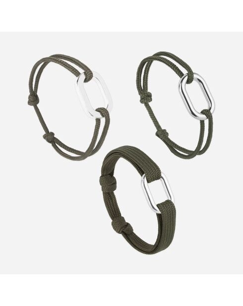 3 Bracelets Hauban + Tige + Traille en plaqué Argent kaki