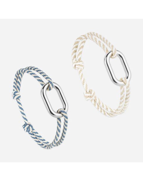 2 beige/wit/blauwe verzilverde armbanden Hune + Armor
